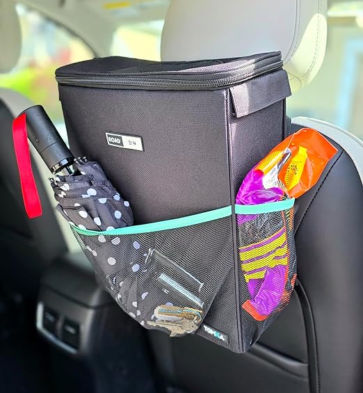 RoadBin™ Slim Leak & Odor Proof Car Trash Can. Fits & Stays Upright. Large-Capacity 2.5 Gallon Bin, 4" Design – Portable, Foldable Garbage Can for Car, Truck, SUV, Van & Outdoors