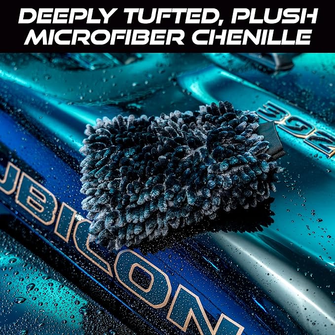 VIKING Car Wash Mitt, Microfiber for Car Cleaning, Premium Chenille, Black, 10 inch x 8 inch, 2 Pack