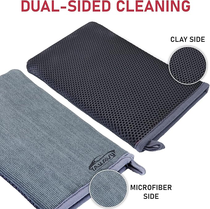 TAKAVU Auto Detailing Clay Mitt 1 Pack 9.7x6.3 inches, Magic Clay Bar Mitt Premium Mesh and Microfiber for Remove Dirts Mud Grime, Car Cleaning Detail Glass Wheel Windshield (Grey)