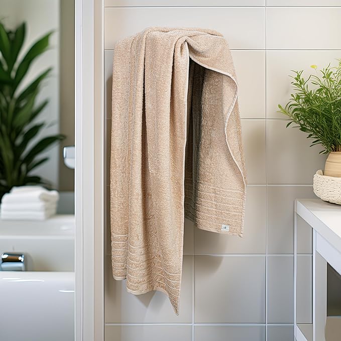 Tens Towels Pack of 1 Jumbo Bath Sheet 40 x 80 Inches, Extra Large & Light Weight, Quicker to Dry, 100% Cotton, Super Soft & Absorbent, Perfect to Wrap Yourself in, Beige