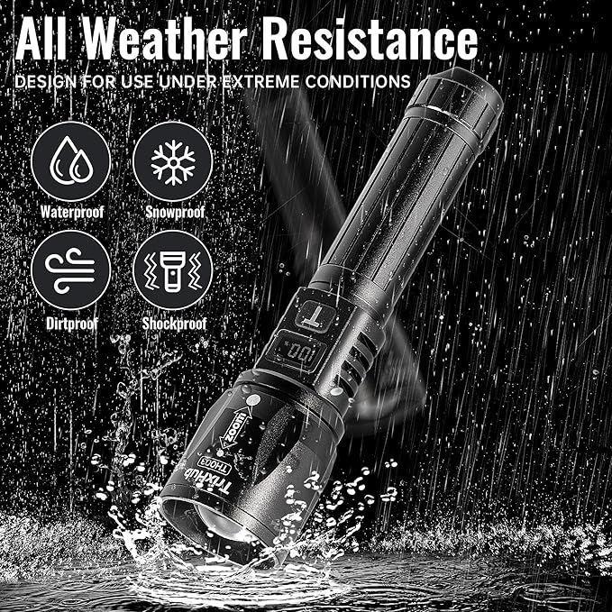 Rechargeable Flashlights 3Pack High Lumens, 5Mode Rechargeable Flashlights with LCD Digital Display, Super Bright Flashlight Adjustable Flash Light, High Powered LED Flashlight for Emergency