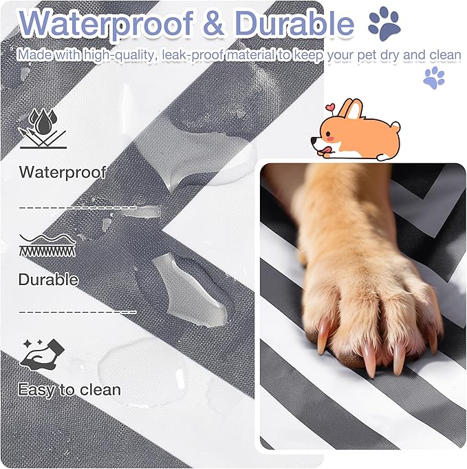 Catalonia Classic Waterproof Dog Mat, Portable Reversible Pet Travel Mat, Pet Cushion Pad with Handle for Small Medium Dogs Cats, Indoor or Outdoor, 80 x 60 cm, Gray Wavy