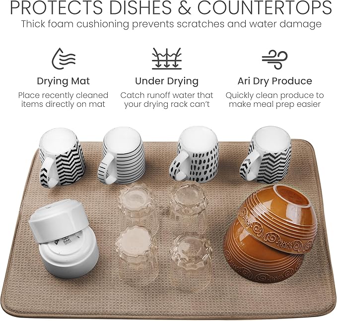 Bellemain XXL Dish Mat 24" x 17" ( LARGEST MAT ) Microfiber Dish Drying Mat , Super absorbent ( Mocha )