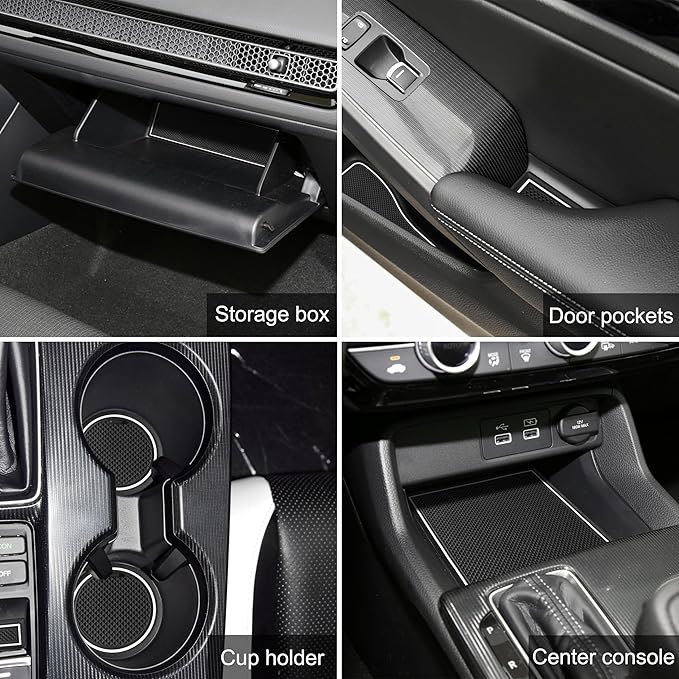 SENSHINE for Honda Civic Accessories 2022 2023 2024 2025 2026 11th Gen Sedan Cup Holder Insert Center Console Liner Door Slot Mats Pad Coaster Rubber Custom Interior 17PC (White Trim, Glow in Dark)