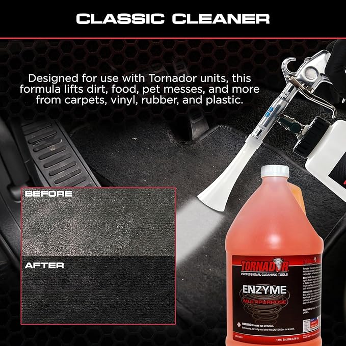 Tornador TC-Enzyme Multi-Purpose Cleaner – 1 Gallon | Enzyme Interior Cleaner for Carpet, Upholstery, Car Detailing Car Cleaning Gun Solution | Odor Control Concentrate