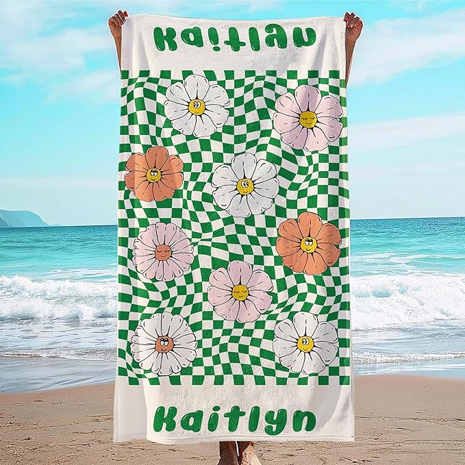 JML Personalized Beach Towel with Name, Custom Flower Beach Towel, Customized Microfiber Pool Towel, Quick Dry & Absorbent Swim Towel for Adult,Mother's Day, Birthday, Summer Holiday,Vacation