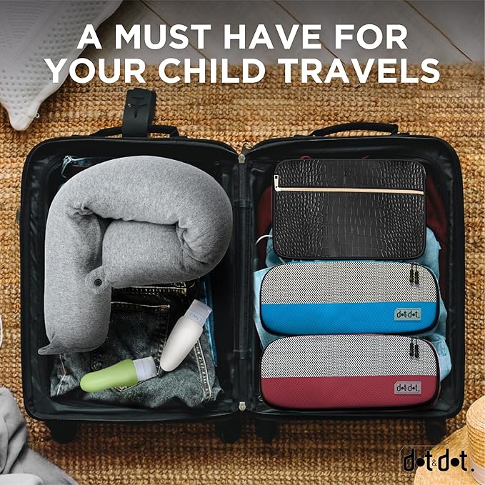 Dot&Dot Twist Memory Foam Kids Travel Pillow for Airplanes - Neck Pillows for Travel, Sleeping - Airplane Pillow for Neck Support, Chin, Lumbar, Leg - Adjustable Toddler Neck Pillow for Car Seat