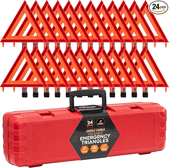 Xpose Safety Reflective Emergency Triangles – 24 Kits (72 Triangles) – DOT Approved Roadside Car Safety Warning Reflectors – Red & Orange Automotive Vehicle Hazard Visibility Markers