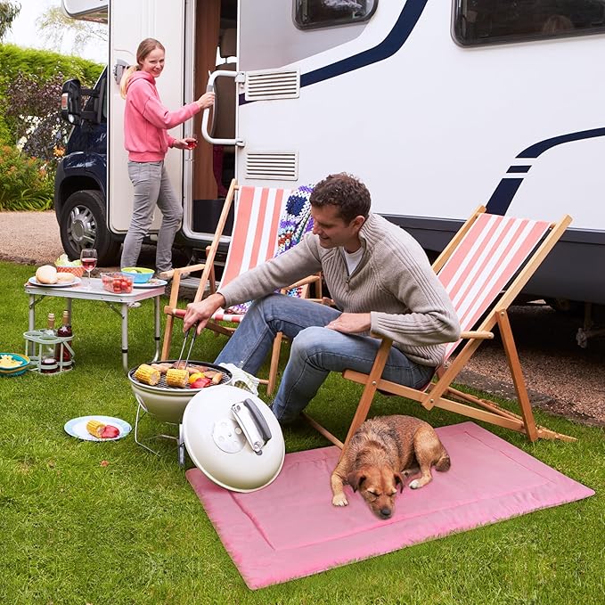 Catalonia Classic Waterproof Dog Mat, Portable Reversible Pet Travel Mat, Pet Cushion Pad with Handle for Small Medium Dogs Cats, Indoor or Outdoor, 50x27.5 inch, Pink