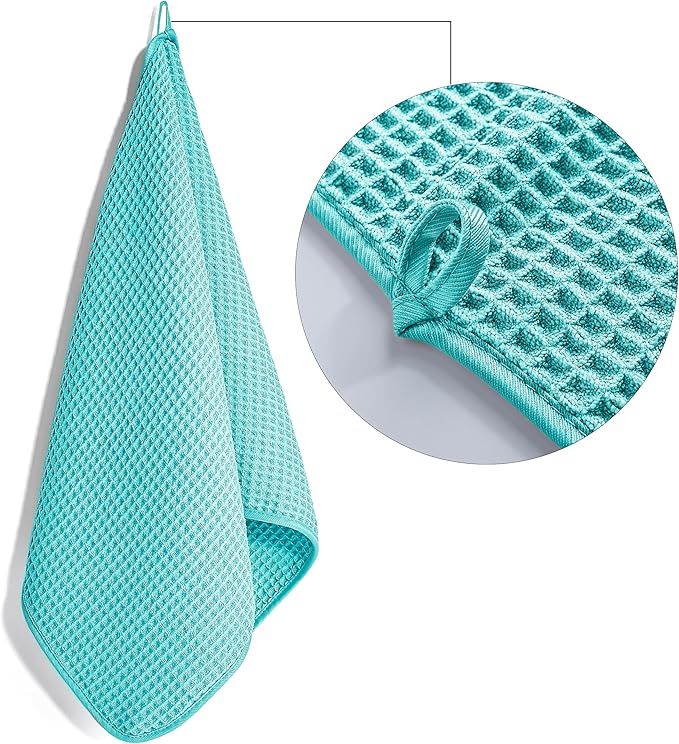 POLYTE 430 GSM Microfiber Lint Free Hand Towel, 16 x 30 in, 4 Pack (Waffle Weave)