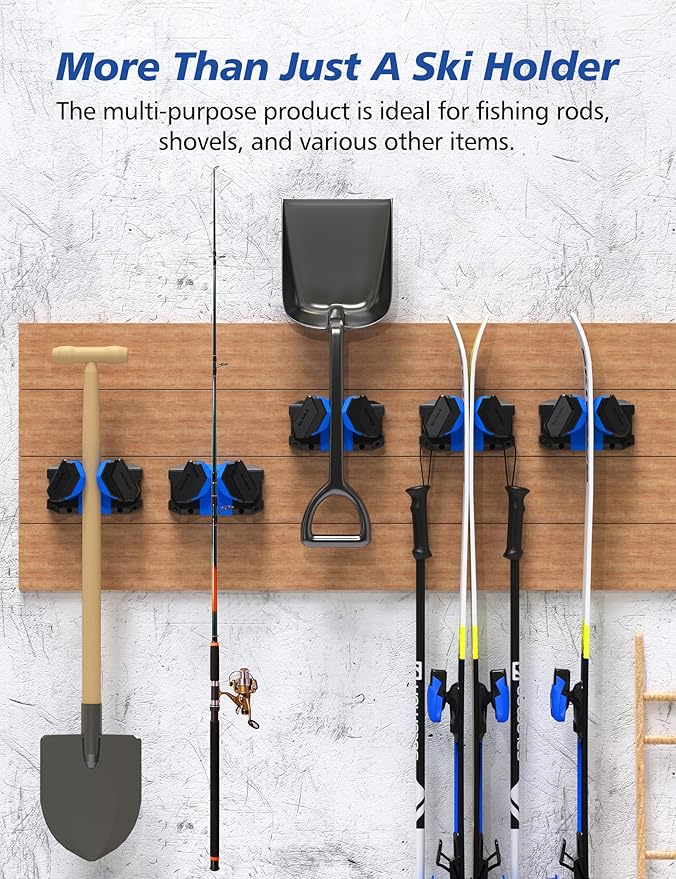 Ski & Snowboard Wall Rack, Ski Wall Mount & Ski Rack Wall Mount for Garage Space-Saving, Winter Gear Organizer, Fits Any Ski or Snowboard, Nonslip Ski Holders, Garage Organization, 2 Pack