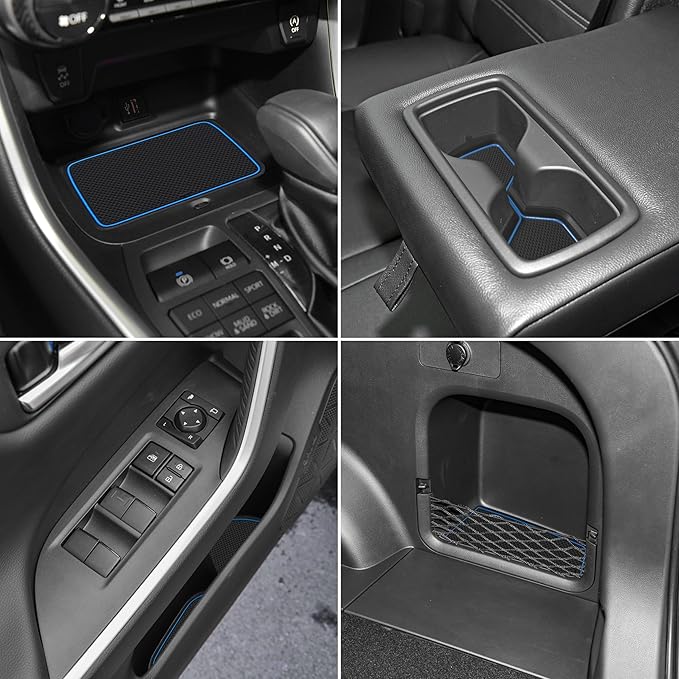 SENSHINE 3D Cup Holder Insert for Toyota Rav4 Accessories 2019-2023 2024 2025 Center Console Liner Door Pocket Mats Non-Slip Anti Dust Pad Premium Interior 16 Pcs (Blue Trim)