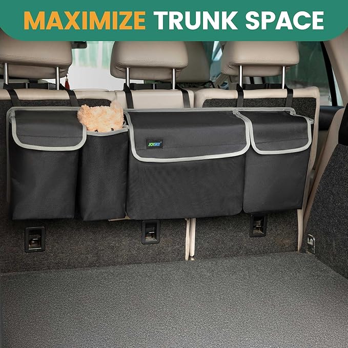 JOYSKY Car Trunk Organizer for SUV, Backseat Hanging Trunk Organizer for Jeep, Hatchback, MPV, Large Capacity Seat Back Storage Bag, Made of High Density Fabric, Space-saving Car Interior Accessory