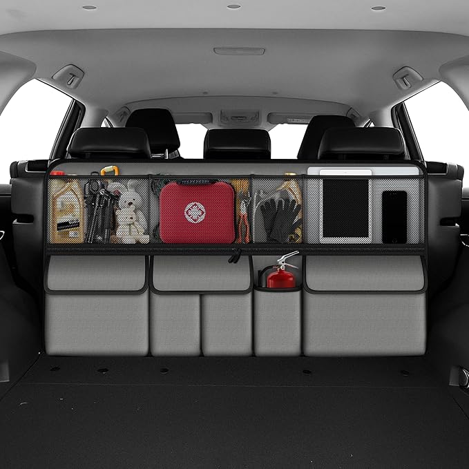 Hanging Car Trunk Organizer Fit For Rogue Foldable Large Capacity 41.3x20 inch Backseat Trunk Organizers Storage, Car Accessories Interior, with Multi Pockets Grey