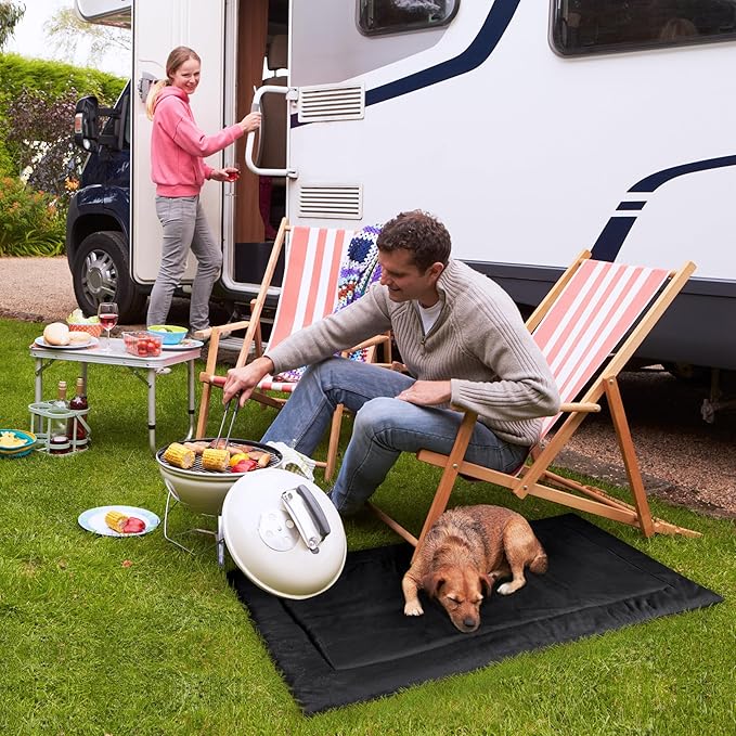 Catalonia Classic Waterproof Dog Mat, Portable Reversible Pet Travel Mat, Pet Cushion Pad with Handle for Small Medium Dogs Cats, Indoor or Outdoor, 50x27.5 inch, Black