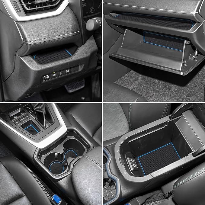 SENSHINE 3D Cup Holder Insert for Toyota Rav4 Accessories 2019-2023 2024 2025 Center Console Liner Door Pocket Mats Non-Slip Anti Dust Pad Premium Interior 16 Pcs (Blue Trim)