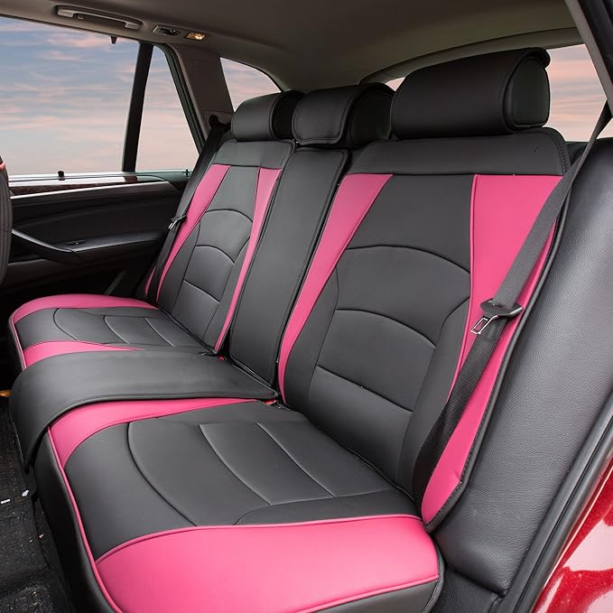 FH Group Car Seat Cover for Back Seat Pink Black Faux Leather - Universal Fit, Rear Seat Covers for Cars with Rear Split Bench, Car Seat Cushions, Car Interior Accessories for SUV, Sedan, Van