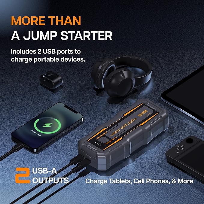 V8 Pro 3000A Car Battery Jump Starter Portable (8.0L Gas & 6.0L Diesel) – 12V Lithium Battery Booster Pack with SmartCharge Safety, Jumper Cables, 20000mAh Power Bank, Jump Box, LED Light