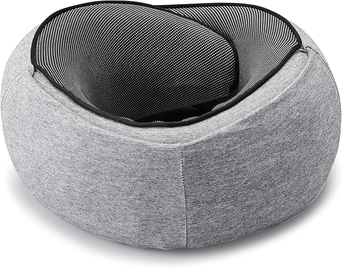 Travel Pillow with Hood (Light Gray) - for Airplane Travel and Car Ride Nap, Foldable Hood, Slow-Rebound Memory Foam, 360 Ergonomic Design, Compact and Portable in Travel Bag