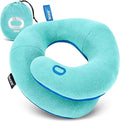BCOZZY Kids Chin Supporting Travel Pillow for Ages 3–7- Patented Soft Neck Pillow for Head and Chin Support in Car Seat and Airplane. Comfortable Travel Essential. Small Size, Bag, Light Blue