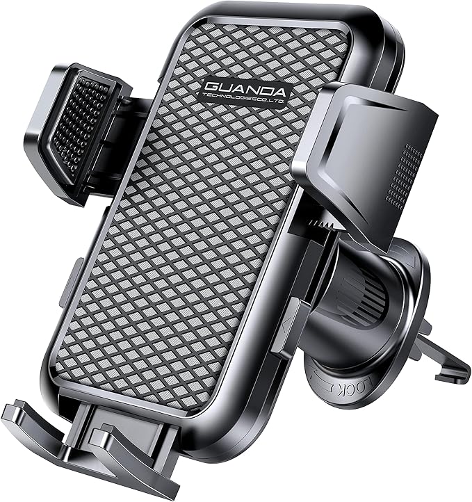 Firm-hold Air Vent Car Phone Holder for iPhone,Rotatable Universal Phone Mount with Adjustable Wide Clamp Metal Hook,Anti-vibration,Single-press Release,Heat-resistant,(Upgrade Hook Clip Never Shake)