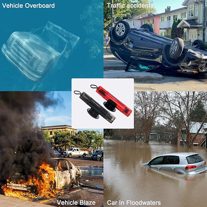 Safe Hammer Car Window Breaker Seatbelt Cutter Under Water or Fire,2 IN1 Window Breaker Tool Auto Glass Breaker Emergency Escape Tool Kit,Car Accessories All Vehicles(2 PCS Black & Red)