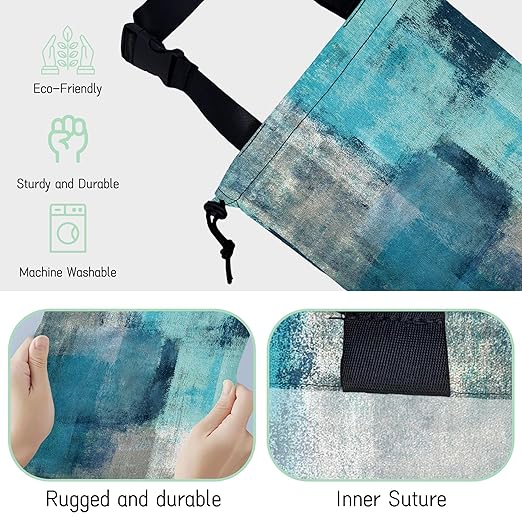 Abstract Art Car Trash Bag,Turquoise and Grey Hanging Drawstring Car Garbage Bag,Waterproof Canvas Car Back Seat Organizer with Adjustable Buckle,for Vehicles,SUVs,Camping,Road Trips