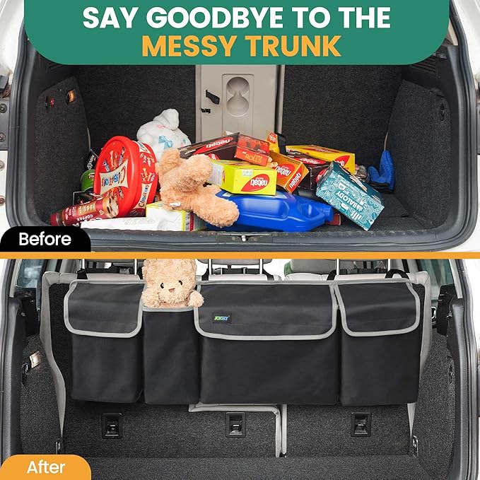 JOYSKY Car Trunk Organizer for SUV, Backseat Hanging Trunk Organizer for Jeep, Hatchback, MPV, Large Capacity Seat Back Storage Bag, Made of High Density Fabric, Space-saving Car Interior Accessory
