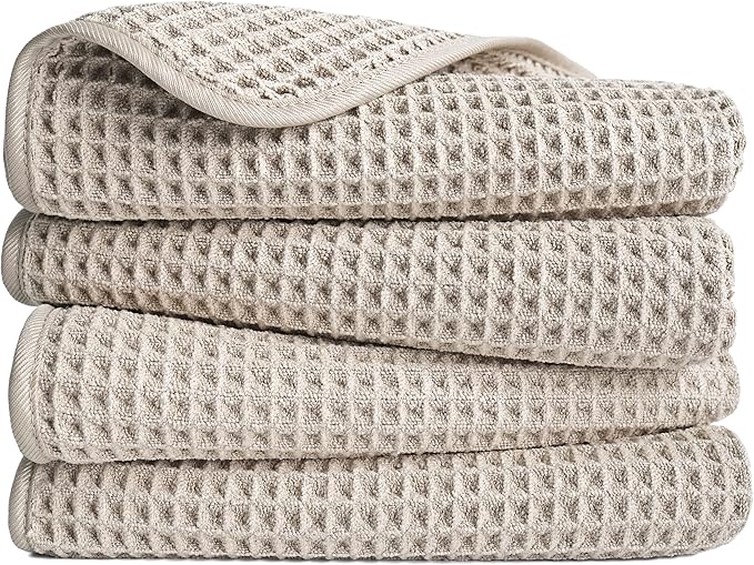 POLYTE 430 GSM Microfiber Lint Free Hand Towel, 16 x 30 in, 4 Pack (Waffle Weave)