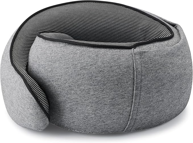 Travel Pillow with Hood (Dark Gray) - for Airplane Travel and Car Ride Nap, Foldable Hood, Slow-Rebound Memory Foam, 360 Ergonomic Design, Compact and Portable in Travel Bag