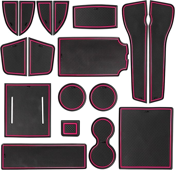 SENSHINE for Honda Civic Accessories 2022 2023 2024 2025 2026 11th Gen Sedan Cup Holder Insert Center Console Liner Door Slot Mats Pad Coaster Trim Premium Rubber Custom Interior 17PC Set (Pink Trim)