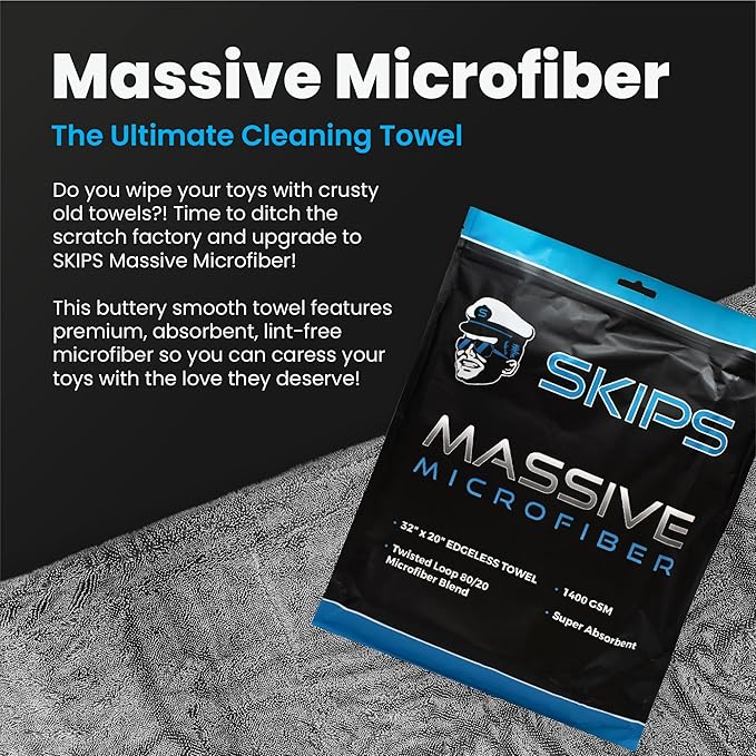 SKIPS Massive Microfiber Towel: Premium, Lint-Free Microfiber Cleaning Towel for Cars, Boats, and Large Surfaces - Absorbs 1 Gallon of Water, Ultra-Soft, Streak-Free, Safe for Paint