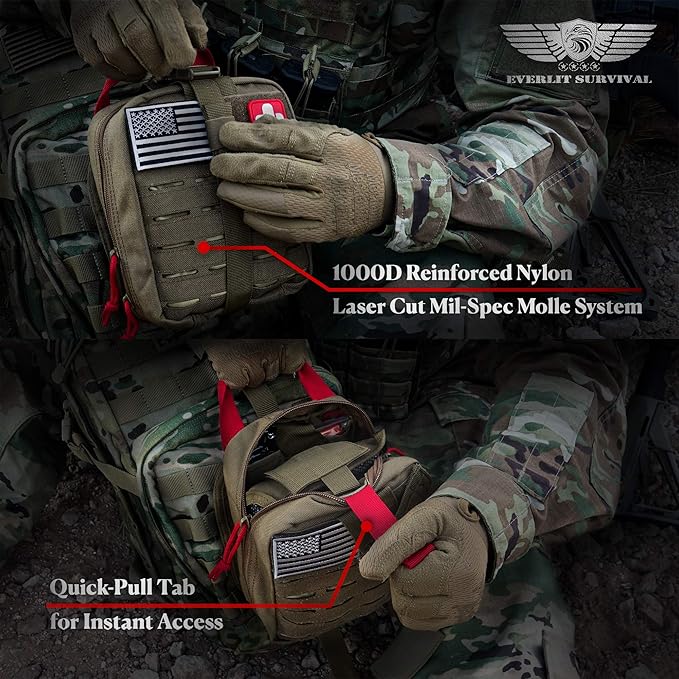 Everlit Survival Upgraded Survival First Aid Kit Emergency Gear Trauma Kit with 1000D Nylon Laser Cut Tactical EMT Pouch for Outdoor, Camping, Hunting, Hiking, Earthquake, Home, Office