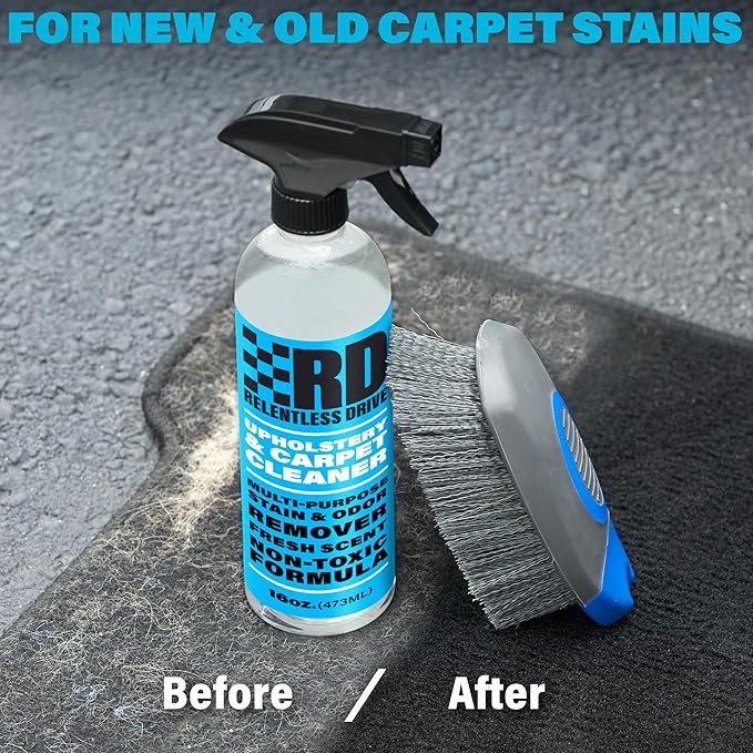 Car Interior Carpet & Upholstery Seat Cleaner — Safe for All Cars — for Carpets, Seats, Floor Mats, Home, Office & More — 16oz Cleaner Kit