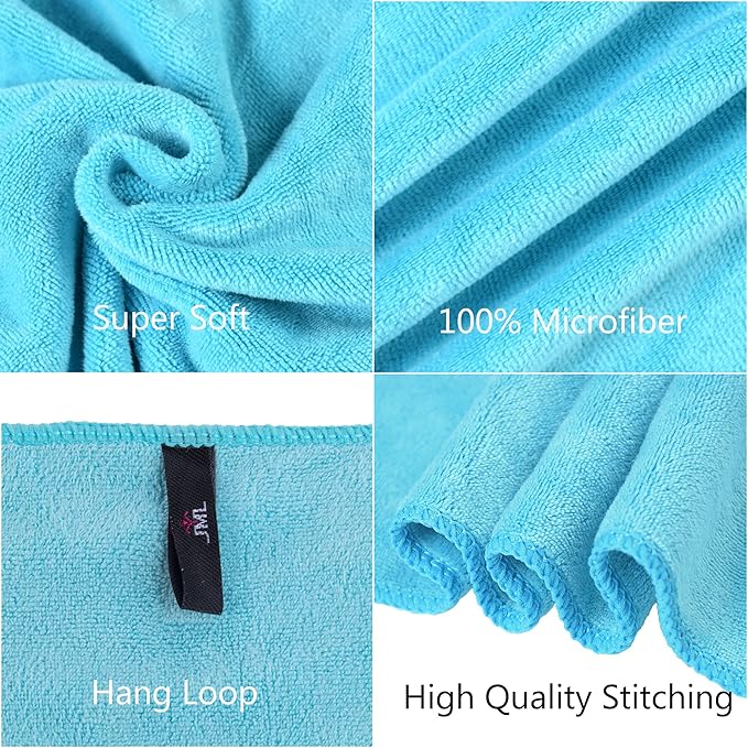 JML Bath Towel, Microfiber Towel Sets 2 Pack (30" x 60") - Large Size, Extra Absorbent, Quick Drying, Multipurpose Use as Bath Fitness Towel, Sports Towels, Yoga Towel, Aquamarine