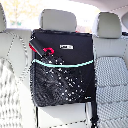 RoadBin™ Slim Leak & Odor Proof Car Trash Can. Fits & Stays Upright. Large-Capacity 2.5 Gallon Bin, 4" Design – Portable, Foldable Garbage Can for Car, Truck, SUV, Van & Outdoors