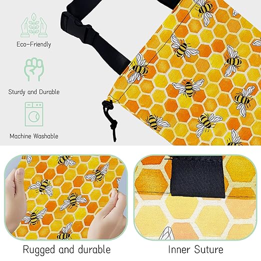 Watercolor Bees Car Trash Bag,Honeycombs Hanging Drawstring Car Garbage Bag,Waterproof Canvas Car Back Seat Organizer with Adjustable Buckle,for Vehicles,SUVs,Camping,Road Trips
