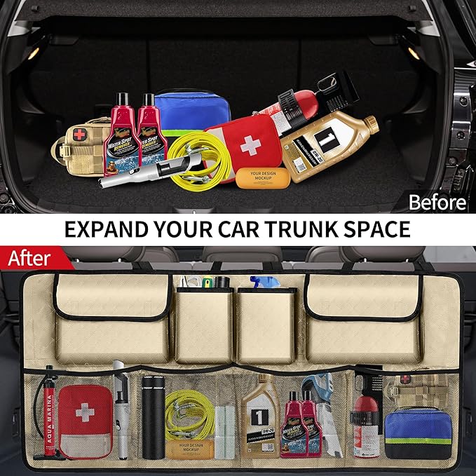 Car Trunk Organizer and Storage, Large Capacity Backseat Hanging Storage Accessories, Backseat Car Organizer for SUV/MPV/Truck (Champagne)