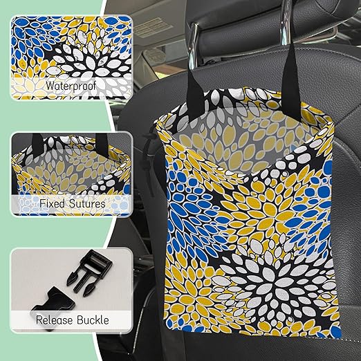 Chrysanthemum Car Trash Bag,Aster Flowers Hanging Drawstring Car Garbage Bag,Waterproof Canvas Car Back Seat Organizer with Adjustable Buckle,for Vehicles,SUVs,Camping,Road Trips