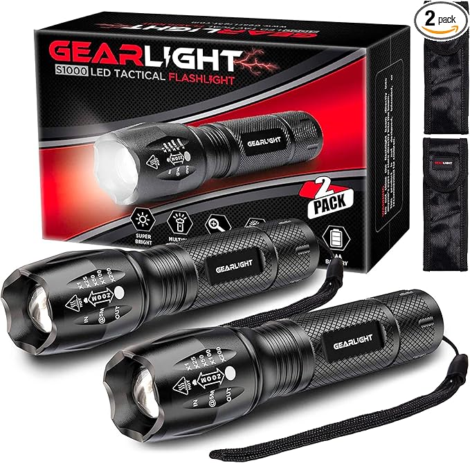 LED Flashlight High Lumens, Mini Tactical LED Flashlight 2 Pack, 5 Modes Zoomable Beam, Battery Powered (Batteries Not Included) for Camping, Hunting, Home & Emergency, Compact Small LED Flashlight