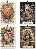 Boho Car Air Freshener 4Pcs, Stoicism Gifts Air Freshener for Car Interior Closet Drawer Books, Boho Stoicism Lion Owl Witchy Floral Tarot Card Car Mirror Decor Hanging