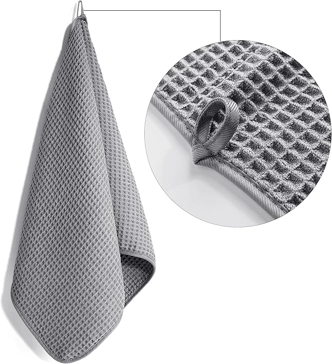 POLYTE 430 GSM Microfiber Lint Free Hand Towel, 16 x 30 in, 4 Pack (Waffle Weave)