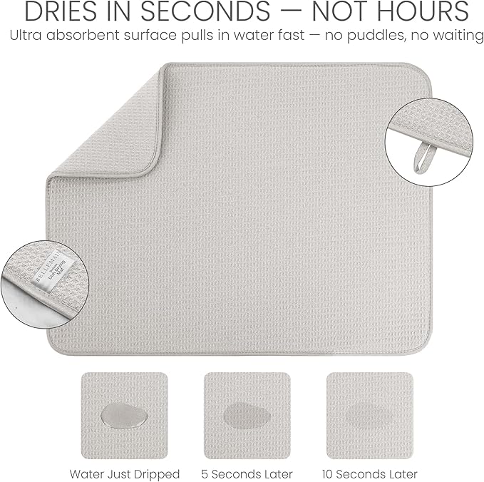 Bellemain XXL Dish Mat Microfiber Dish Drying Mat, Super absorbent (Light Grey, 17" x 24")