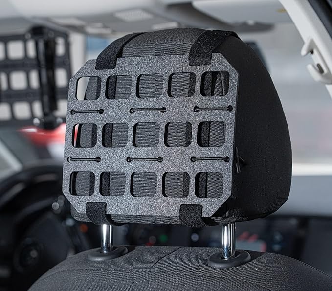 TACNEX Car Headrest Organizer MOLLE Panel for Vehicle Seat Back EDC Pouch Tool Holster Bag Gadget Holder Backpack Insert Panel Tactical Gear Rack Truck Equipment Plate Modular Storage Shelf