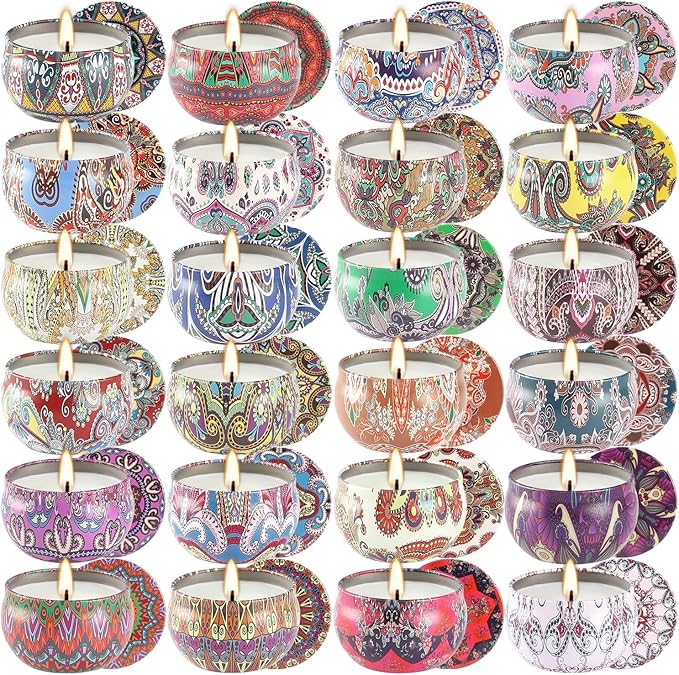 Scented Candles Gifts Set 24 Pack Soy Wax Travel Tin Jar Candles for Home 2.5 OZ jar Candles for Mom for Christmas, Birthday, Thanksgiving, Mother's Day