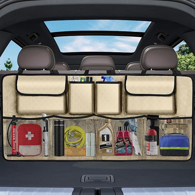Car Trunk Organizer and Storage, Large Capacity Backseat Hanging Storage Accessories, Backseat Car Organizer for SUV/MPV/Truck (Champagne)