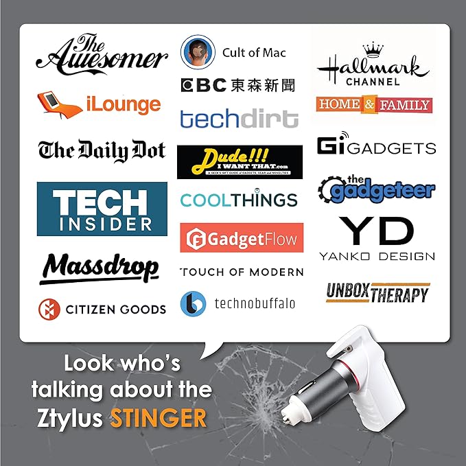 Ztylus Stinger Car Vehicle Emergency Escape Tool: Life-Saving Multi-Tool, Spring Loaded Window Breaker Punch, Seat Belt Cutter (1x White Stinger)