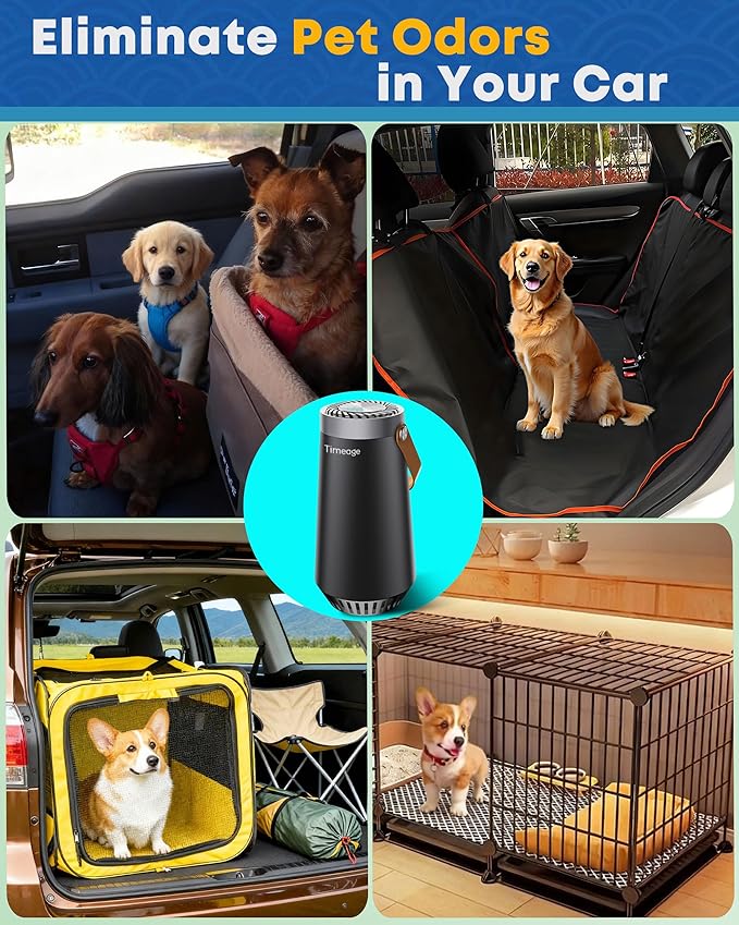 Ozone Generator for Car, 2-in-1 Ozone Machine+ Air Ionizer to Clean Pet Odor, Cigarette Smell, Dust,Pollen for Travel, Home, Portable Size, Filterless, Rechargeable,Odor Deodorizer