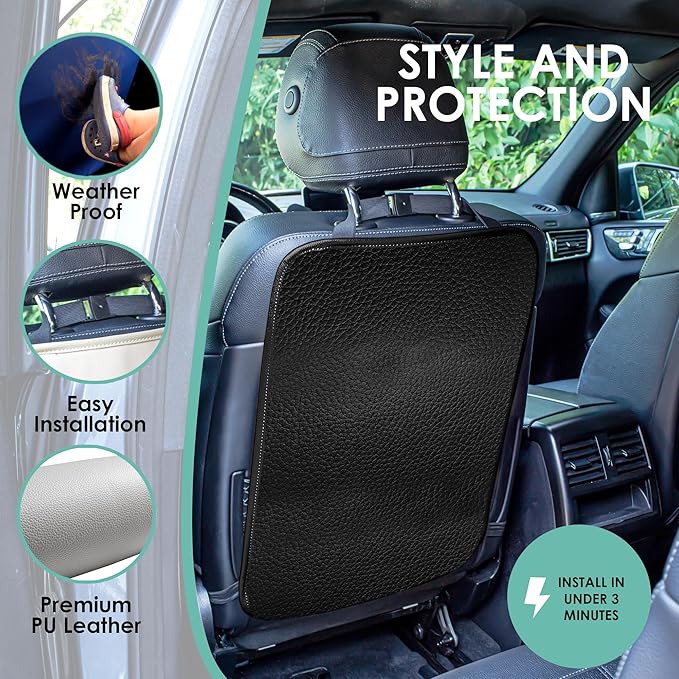 FH Group Faux Leather Auto Seat Back Kick Protectors, Heavy Duty Car Kick Mats for Kids –2-Pack Back Seat Protector for Driver and Passenger Seat