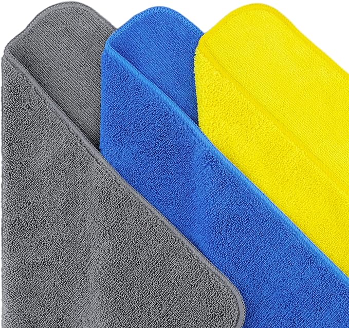 POLYTE Premium Microfiber Cleaning Towel,16x16 in 24 Pack (Blue,Gray,Yellow)